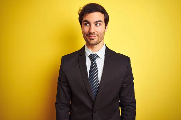 Joven Hombre Negocios Guapo Vistiendo Traje Corbata Pie Sobre Fondo —  Fotos de Stock