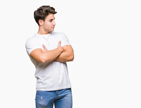 Young Handsome Man Wearing White Shirt Isolated Background Smiling Looking — Stock Photo, Image