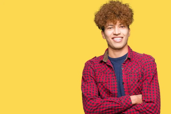 Young Handsome Student Man Afro Hair Wearing Jacket Happy Face — Stock Photo, Image