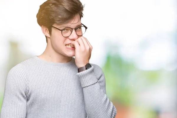 Giovane Bell Uomo Che Indossa Occhiali Sfondo Isolato Cercando Stressato — Foto Stock