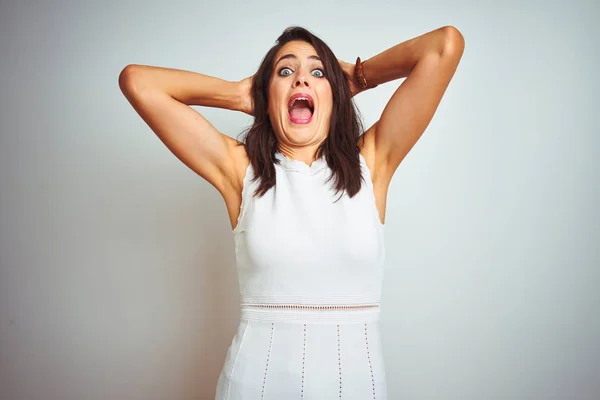 Young Beautiful Woman Wearing Dress Standing White Isolated Background Crazy — Stock Photo, Image