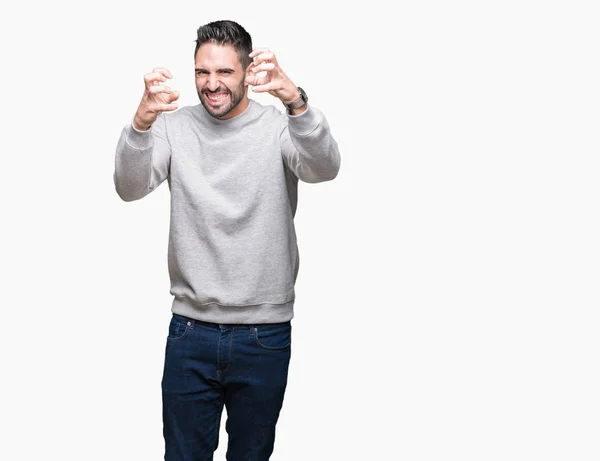 Joven Hombre Guapo Usando Sudadera Sobre Fondo Aislado Gritando Frustrado — Foto de Stock