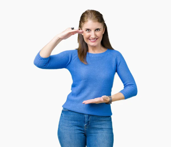 Schöne Reife Frau Mittleren Alters Winterpullover Über Isoliertem Hintergrund Gestikulierend — Stockfoto