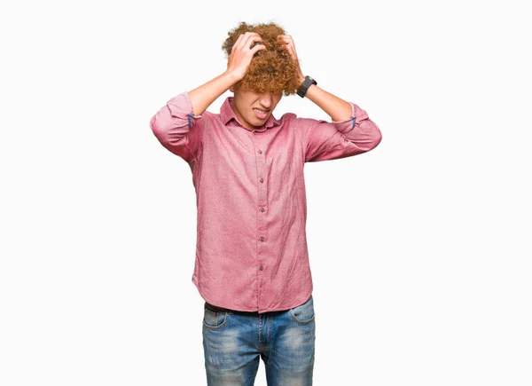 Jovem Homem Negócios Bonito Com Cabelo Afro Sofrendo Dor Cabeça — Fotografia de Stock