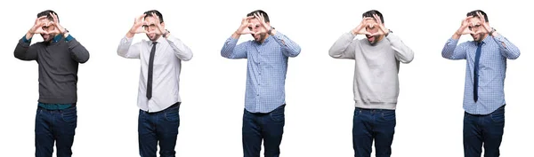 Colagem Homem Negócios Bonito Sobre Fundo Isolado Branco Fazendo Forma — Fotografia de Stock