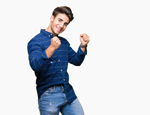 Mladý Pohledný Muž Nosí Námořnické Tričko Izolované Pozadí Velmi Šťastný — Stock fotografie