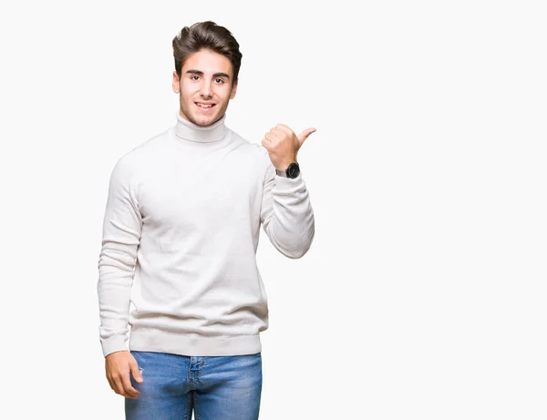 Jovem Homem Bonito Vestindo Camisola Gola Alta Sobre Fundo Isolado — Fotografia de Stock