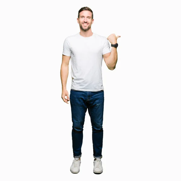 Handsome Man Wearing Casual White Shirt Smiling Happy Face Looking — Stock Photo, Image