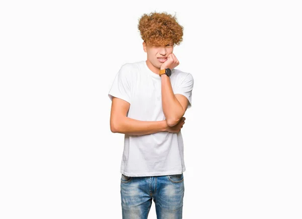 Young Handsome Man Afro Hair Wearing Casual White Shirt Looking — Stock Photo, Image