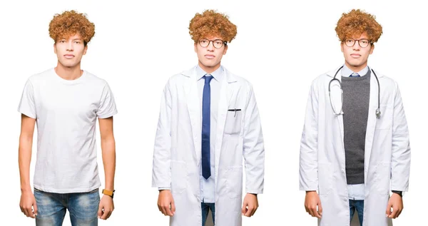 Colagem Jovem Médico Vestindo Casaco Médico Sobre Fundo Branco Isolado — Fotografia de Stock