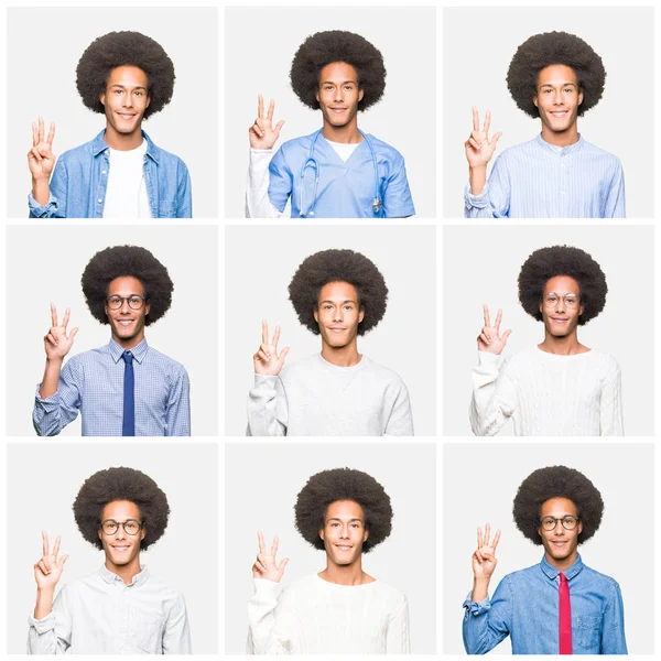 Collage Ung Man Med Afro Hår Över Vit Isolerad Bakgrund — Stockfoto