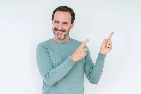 Senior Man Isolated Background Smiling Looking Camera Pointing Two Hands — Stock Photo, Image