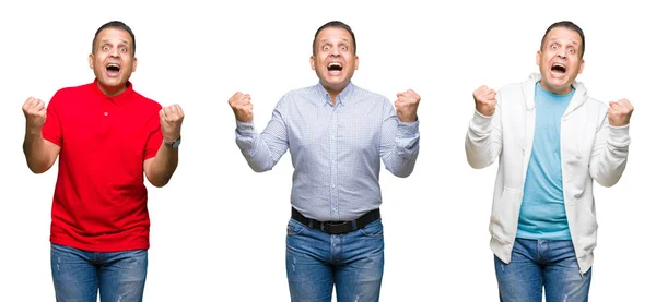 Composición Del Hombre Árabe Mediana Edad Sobre Fondo Aislado Celebrando — Foto de Stock