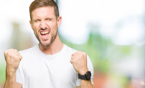 Handsome Man Wearing Casual White Shirt Very Happy Excited Doing — Stock Photo, Image