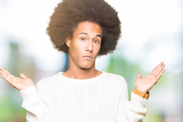 Jovem Americano Africano Com Cabelo Afro Vestindo Camisola Inverno Sem — Fotografia de Stock