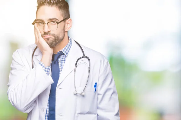 Handsome Young Doctor Man Isolated Background Thinking Looking Tired Bored — Stock Photo, Image