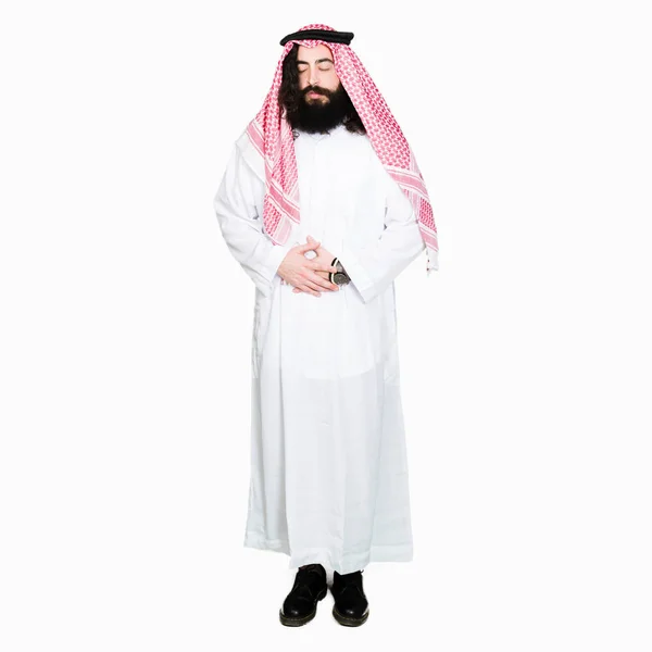 Arabian Business Man Long Hair Wearing Traditional Keffiyeh Scarf Hand — Stock Photo, Image