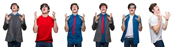 Коллаж Молодого Человека Белом Изолированном Фоне Сумасшедший Сумасшедший Кричать Кричать — стоковое фото