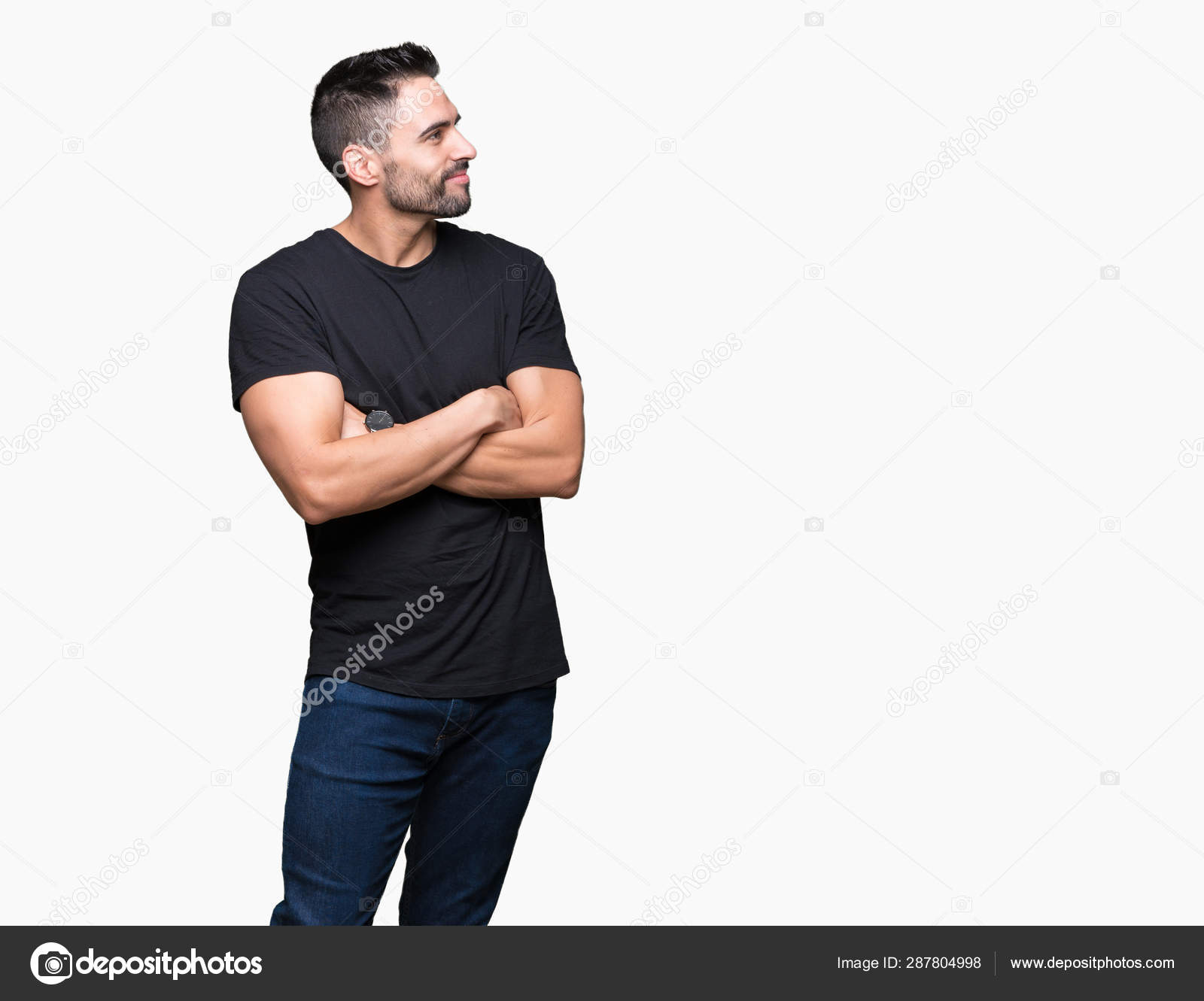 Joven Hombre Guapo Sobre Fondo Aislado Sonriendo Mirando Lado Con — Foto de  stock #287804998 © Krakenimages.com, image size:1600x1331