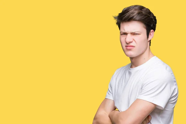 Der Junge Gutaussehende Mann Trägt Ein Legeres Weißes Shirt Über — Stockfoto