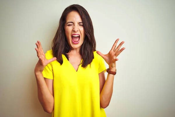 Young Beautiful Woman Wearing Yellow Shirt Standing White Isolated Background — Stock Photo, Image