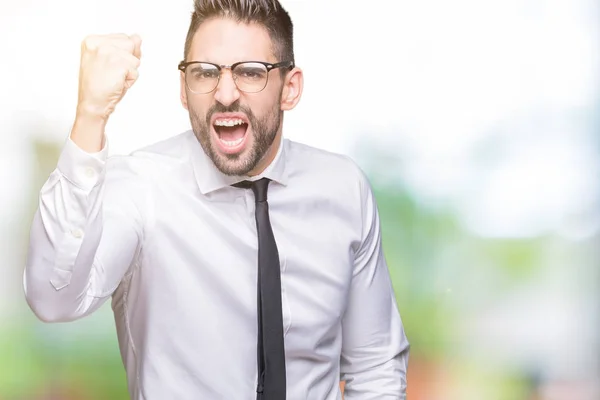 Junger Gutaussehender Geschäftsmann Mit Brille Vor Isoliertem Hintergrund Wütend Und — Stockfoto