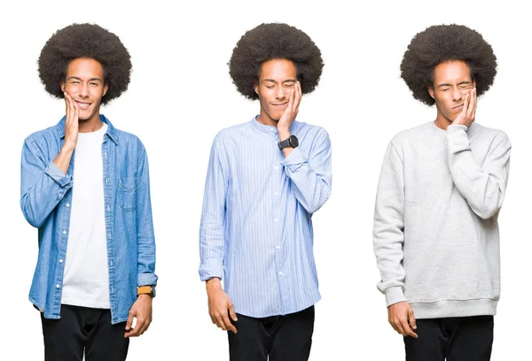 Colagem Homem Jovem Com Cabelos Afro Sobre Fundo Branco Isolado — Fotografia de Stock