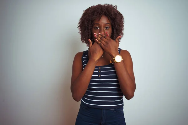 Young African Afro Woman Wearing Striped Shirt Standing Isolated White — Stock Photo, Image