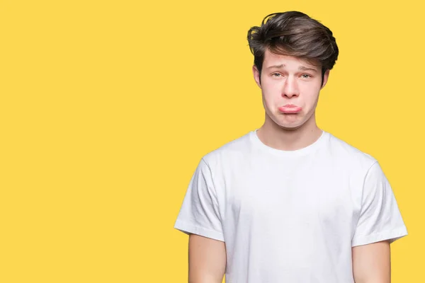 Junger Gutaussehender Mann Der Legeres Weißes Shirt Über Isoliertem Hintergrund — Stockfoto