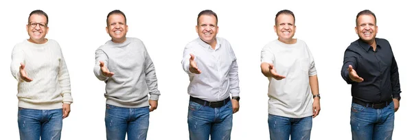 Composición Del Hombre Árabe Mediana Edad Sobre Fondo Aislado Sonriendo —  Fotos de Stock