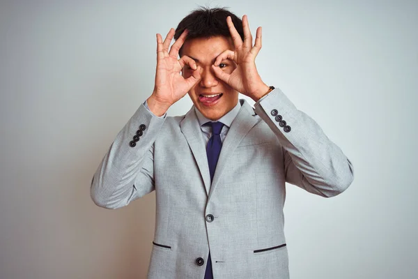 Hombre Negocios Chino Asiático Con Chaqueta Gris Corbata Pie Sobre — Foto de Stock