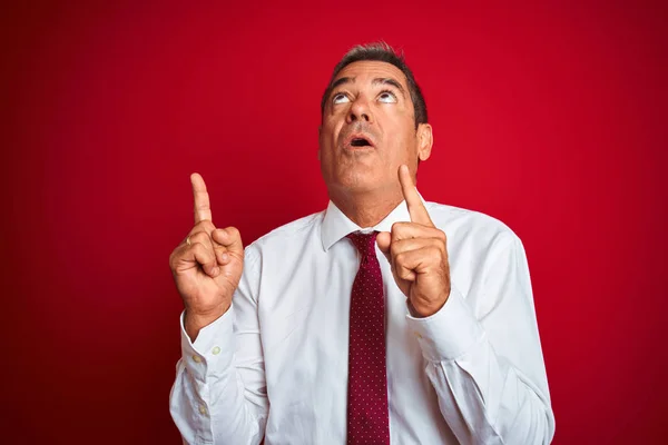 Handsome Middle Age Businessman Standing Isolated Red Background Amazed Surprised — Stock Photo, Image