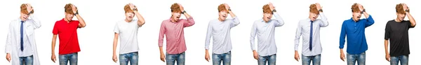 Collage Young Man Wearing Different Looks Isolated White Background Surprised — Stock Photo, Image