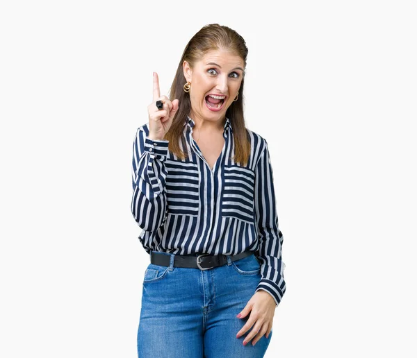Reife Geschäftsfrau Mittleren Alters Über Isolierten Hintergrund Mit Erhobenem Zeigefinger — Stockfoto