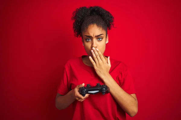 Afro Americana Gamer Mujer Jugando Video Juego Usando Joystick Sobre — Foto de Stock