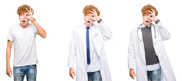 Zole Beyaz Arka Plan Üzerinde Tıbbi Ceket Giyen Genç Doktor — Stok fotoğraf