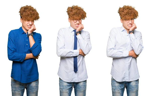 Collage Jóvenes Hombres Negocios Con Pelo Rizado Con Gafas Sobre —  Fotos de Stock