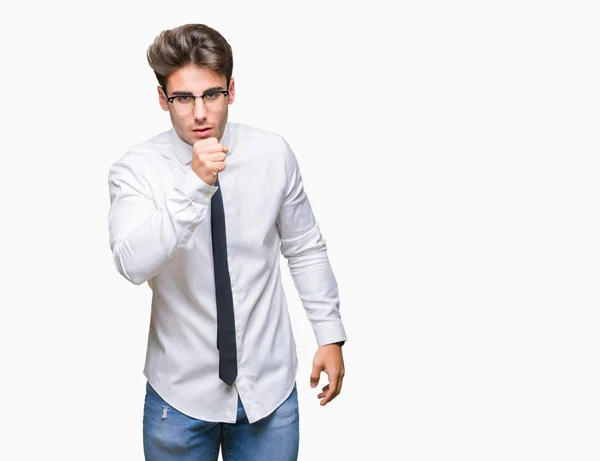 Joven Hombre Negocios Con Gafas Sobre Fondo Aislado Sintiéndose Mal — Foto de Stock