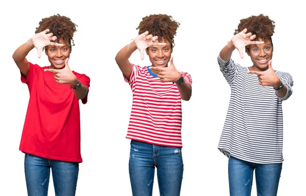 Collage Van Jonge Mooie Afrikaanse Meisje Geïsoleerde Achtergrond Glimlachend Maken — Stockfoto