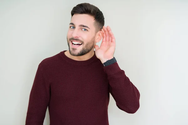 Jovem Bonitão Vestindo Uma Camisola Sobre Fundo Isolado Sorrindo Com — Fotografia de Stock