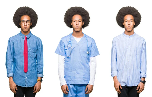 Collage Ung Man Med Afro Hår Över Vit Isolerade Bakgrund — Stockfoto