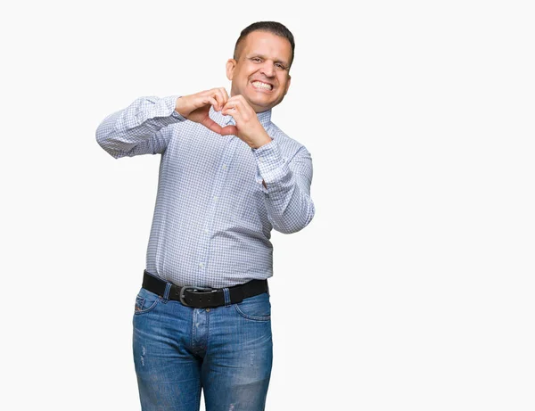 Hombre Negocios Árabe Mediana Edad Sobre Fondo Aislado Sonriendo Amor —  Fotos de Stock