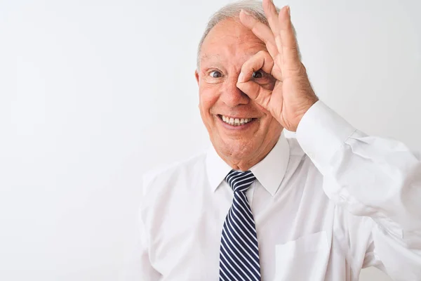 Senior Grey Haired Zakenman Dragen Tie Staande Geïsoleerde Witte Achtergrond — Stockfoto