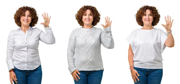 Collage Einer Älteren Geschäftsfrau Mittleren Alters Die Ein Weißes Shirt — Stockfoto