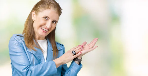Beautiful Middle Age Mature Woman Wearing Fashion Leather Jacket Isolated — Stock Photo, Image