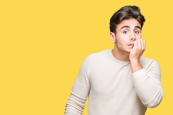 Jovem Homem Bonito Sobre Fundo Isolado Olhando Estressado Nervoso Com — Fotografia de Stock