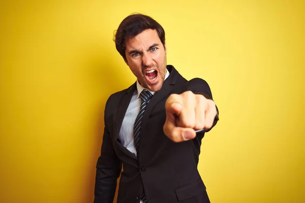 Young Handsome Businessman Wearing Suit Tie Standing Isolated Yellow Background — Stock Photo, Image