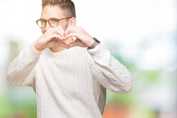 Joven Hombre Guapo Con Gafas Sobre Fondo Aislado Sonriendo Amor — Foto de Stock