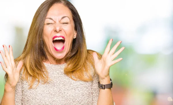 Bella Donna Mezza Età Indossa Maglione Moda Che Celebra Pazzo — Foto Stock