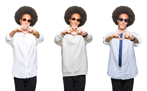 Collage Giovane Uomo Con Capelli Afro Sfondo Bianco Isolato Sorridente — Foto Stock